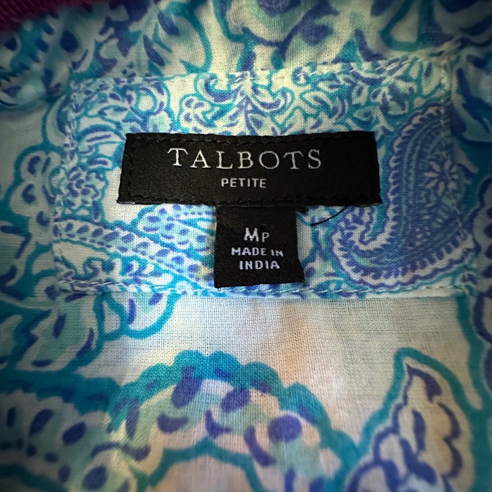 Talbots Petite Shirt Women's MP Blue White Paisley Print Button Down Shirt Top - Picture 8 of 10